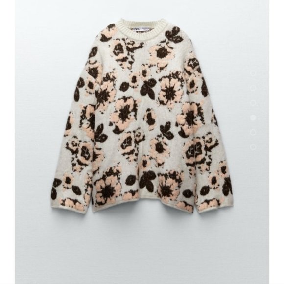 Zara Floral Jacquard Knit Sweater - Size Medium